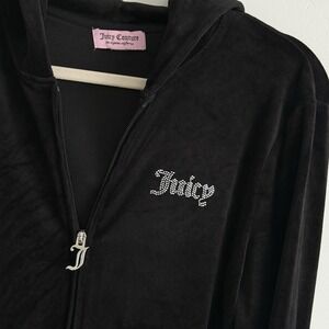 VTG Y2K Juicy Couture California Zip Up Velour Hoodie Black Woman Large